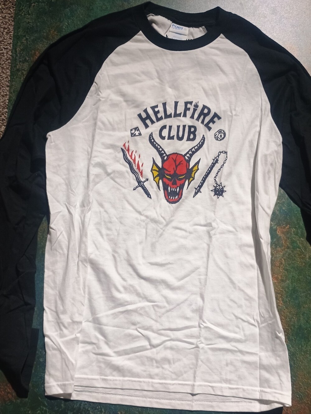 Gildan Hellfire Club Raglan Long-Sleeve Shirt - White/Black with Red Graphic